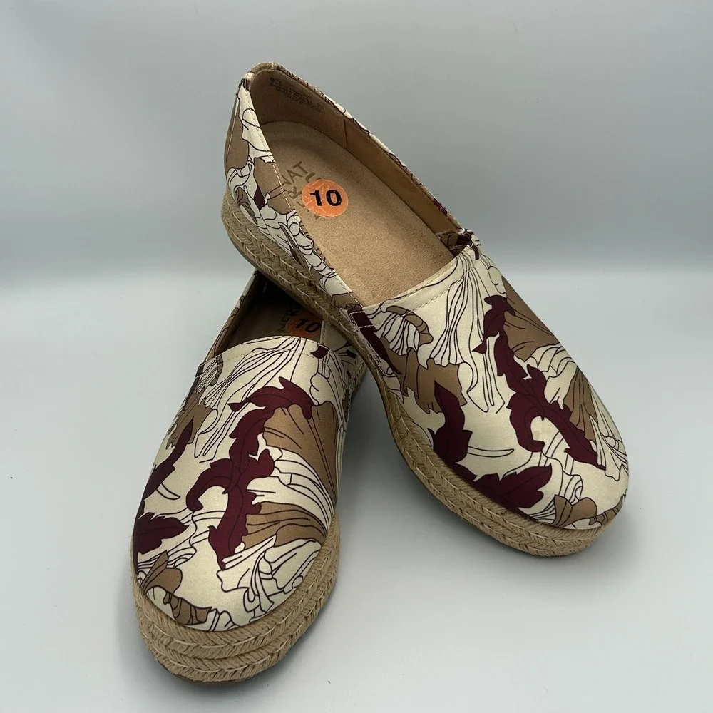 Naturalizer Thea 3 Platform Espadrille Womens 10 Slip On Raffia Floral Canvas